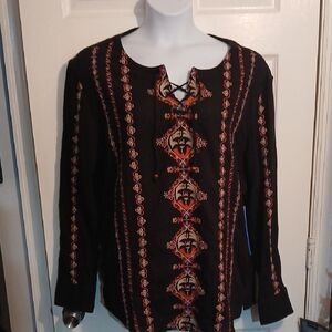 INC Embroidered Black Boho Tunic  Top. Sz. Large & XXL